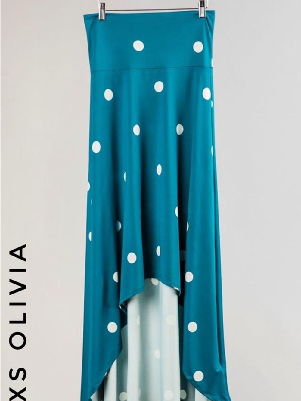 LuLaRoe Olivia Teal Polka Dot High-Low Skirt